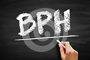 BPH Benign Prostatic Hyperplasia - condition in men in which the prostate gland is enlarged and not cancerous, acronym text on