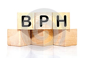 BPH Benign Prostatic Hyperplasia inscription on wooden cubes on a white background