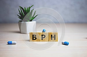 BPH Benign Prostatic Hyperplasia word made with building blocks, BPH word as medical concept.