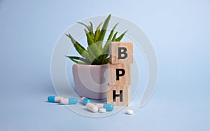 BPH Benign Prostatic Hyperplasia word made with building blocks, BPH word as medical concept.