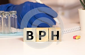 BPH Benign Prostatic Hyperplasia word made with building blocks, BPH word as medical concept