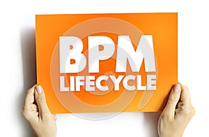 BPM Lifecycle - standardizes the process of implementing and managing business processes inside an organization, text concept on