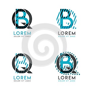 The BQ Logo Set of abstract modern graphic design.Blue and gray with slashes and dots.This logo is perfect for companies, business