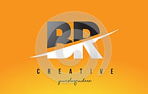 BR B R Letter Modern Logo Design with Yellow Background and Swoosh.