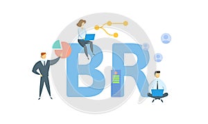 BR, Bounce Rate. Concept with keyword, people and icons. Flat vector illustration. Isolated on white.