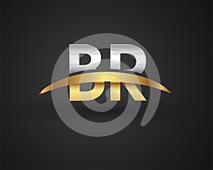 BR initial logo company name colored gold and silver swoosh design. vector logo for business and company identity