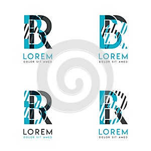 The BR Logo Set of abstract modern graphic design.Blue and gray with slashes and dots.This logo is perfect for companies, business