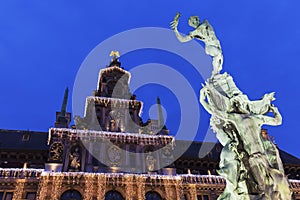 Brabo Fountain on Grote Markt in Antwerp