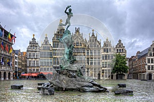 Brabo fountain on market square, Antwerp, Belgium