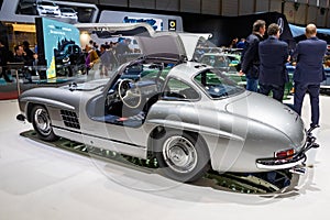 Brabus Mercedes Benz 300 SL Gullwing customized classic sports car at the 89th Geneva International Motor Show. Geneva,