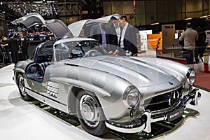 Brabus Mercedes Benz 300 SL Gullwing customized classic sports car at the 89th Geneva International Motor Show. Geneva,