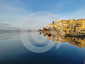 Bracciano lake and Anguillara Sabazia village, Italy