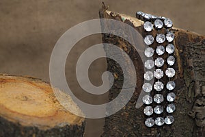 Bracelet hanging on the log