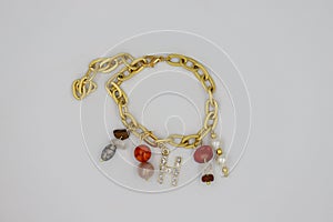 Bracelet made of natural stones on a white background.