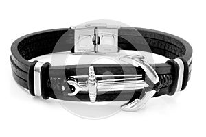 Bracelet for men. Leather and stainless steel