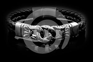 Bracelet for men. Leather and stainless steel