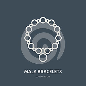 Bracelets with charms, mala illustration. Jewelry flat line icon, jewellery store logo. Jewels accessories sign photo