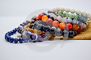 Bracelets made of natural stones. natural mineral necklace texture