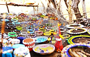 Bracelets shown for sale in a local village Maasai market