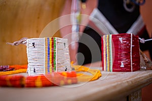 Bracelets shown for sale in a local village Maasai market