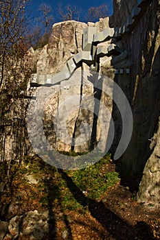 Braces supporting rock wall in Germany