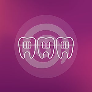 braces and teeth line icon, vector