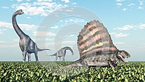 Brachiosaurus and Dimetrodon