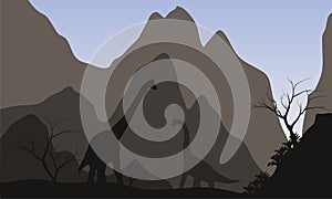 Brachiosaurus silhouette with mountain