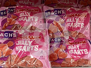 Brachs brand candy jelly cinnamon hearts for sale for Valentine`s Day