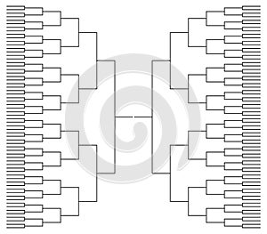 Bracket tournament. Basketball or football team in bracket tournament. Blank template for sport. 32 teams in tourney. Championship photo