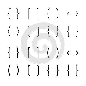 Brackets flat line icons. Brace vector illustrations. Thin signs of typography symbols. Pixel perfect 64x64. Editable photo