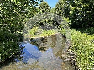 Bradford Beck, as it flows through the countryside toward, Bradford, Yorkshire, UK