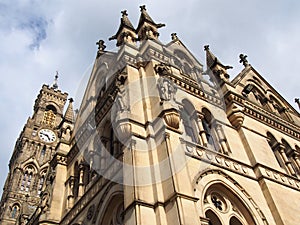 Bradford city hall in west yorkshire a victorian gothic revival sandstone building with statues and clock tower