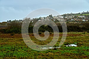 Brading town viewed from the marshes