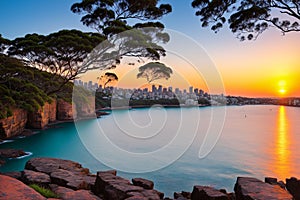 Bradley\'s Head, Sydney Harbour, Australia. Sunrise over the northern foreshore of Sydney Harbour. made with