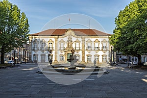 Braga City Hall - PaÃÂ§os do Concelho - and Pelican Fountain - Braga, Portugal photo