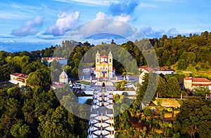Aerial view of Bom Jesus do Monte Cathedral in Braga, Portugal during the evening photo