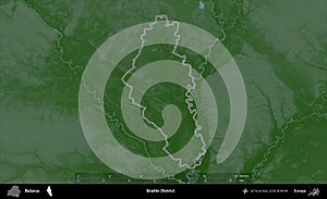 Brahin District outlined, Belarus. Physical