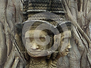 brahma head status religion art embed in the bodhi tree backgroung