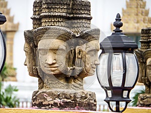 Brahma head status religion art in the temple at banglamung city