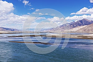 Brahmaputra river and mountain landscape - Tibet