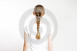 Braid hair style. Back view woman braided hairstyles isolated on white background copy space. Health care beautycare concept.