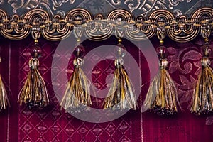 Braid with tassels on velvet fabric