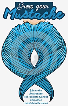 Braided Blue Mustache Promoting Men`s Awareness, Vector Illustration