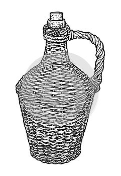 Braided boottle holder illustration, drawing, engraving, ink, line art, vector