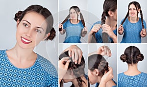 Braided bun hairdo for long hair tutorial