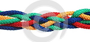 Braided colorful ropes isolated. Unity concept