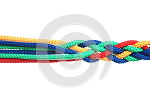 Braided colorful ropes isolated. Unity concept