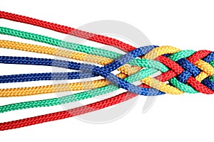 Braided colorful ropes isolated on white. Unity concept photo