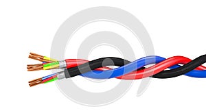 braided electrical cable isolated on a white background